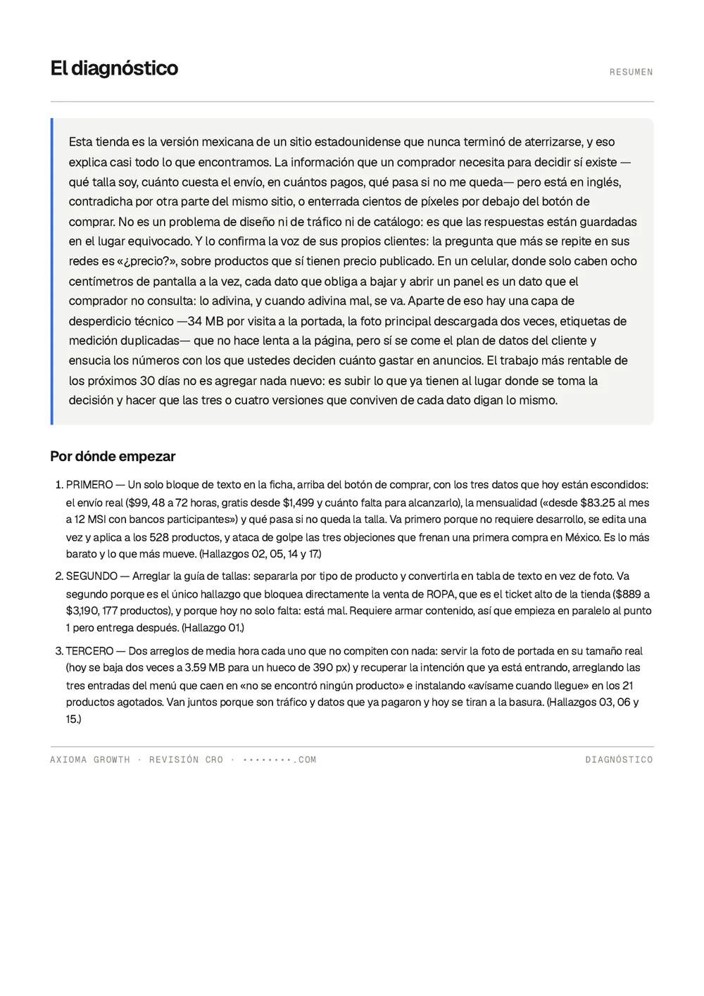 El diagnóstico: el resumen de la revisión